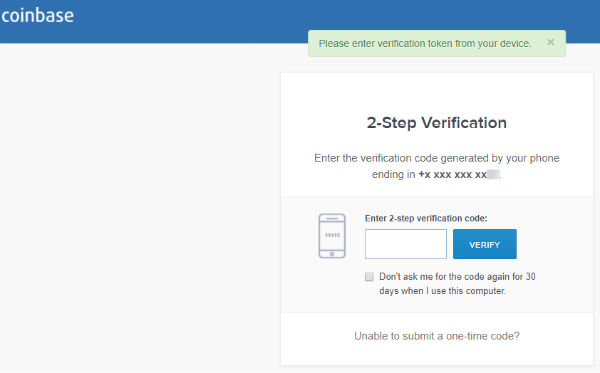 coinbase 2 step verification code not working